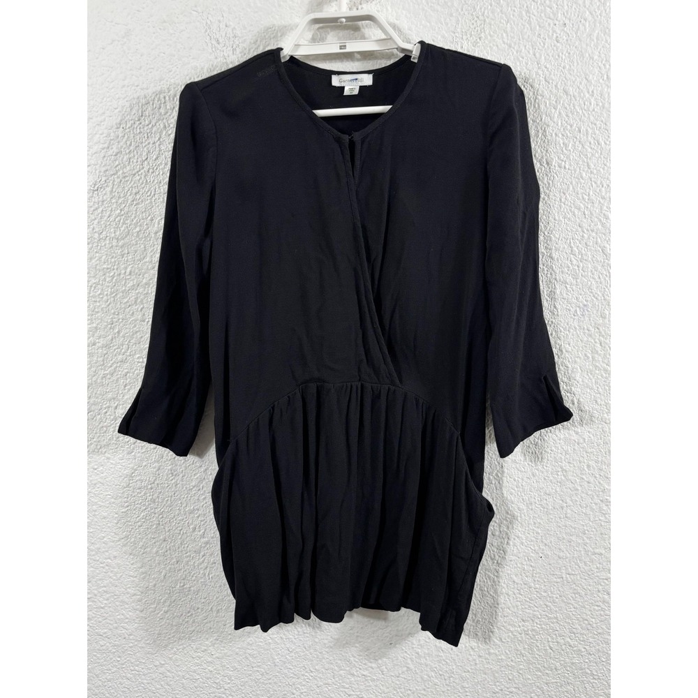 Garnet Hill‎ Tunic Shirt Womens 4 Black Asymmetrical Hem 3/4 Sleeve Boho